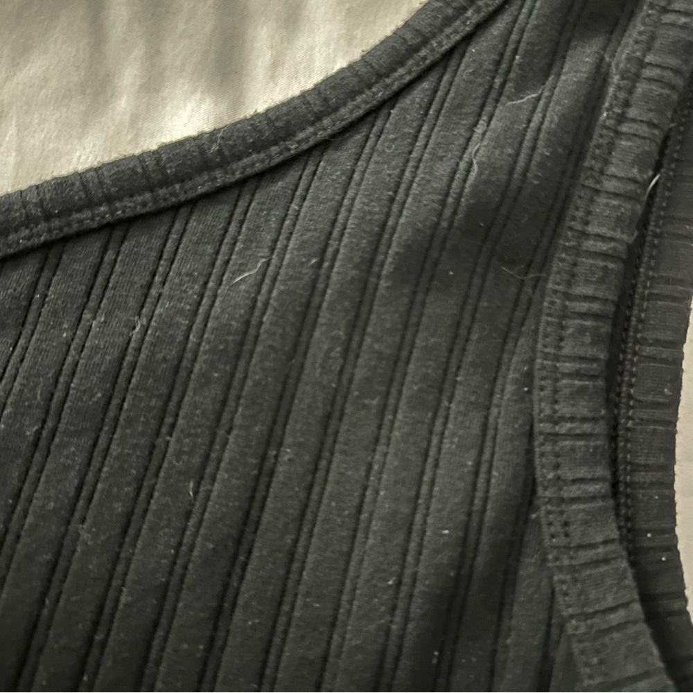 Black Ribbed One Shoulder Top - Picture 2 of 5
